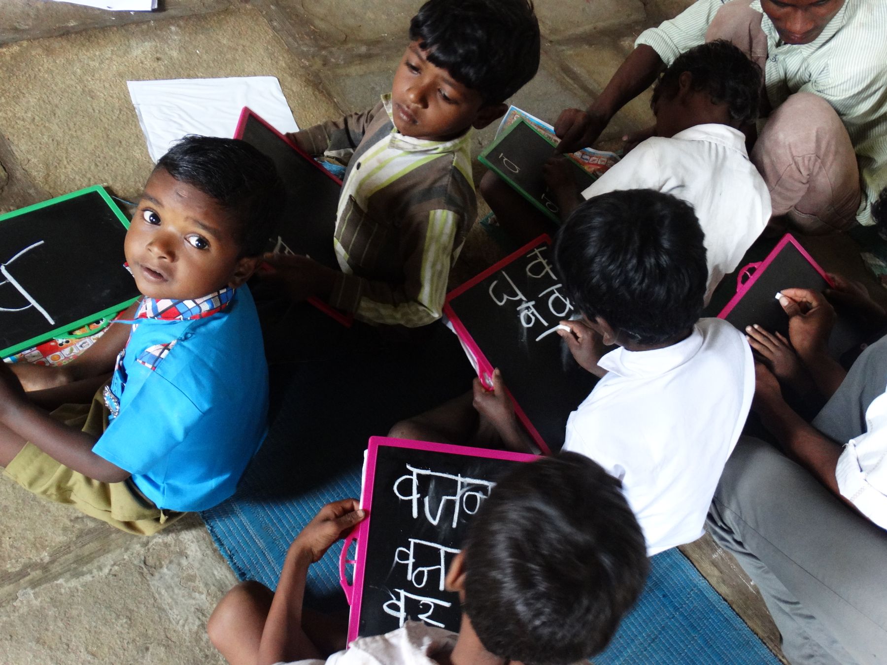 Children outside a village school building
